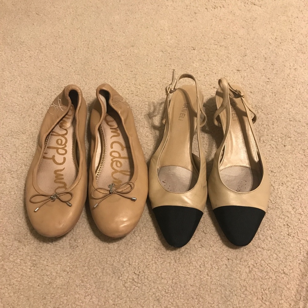 Nude ballet flat/cap toe kitten heel bundle